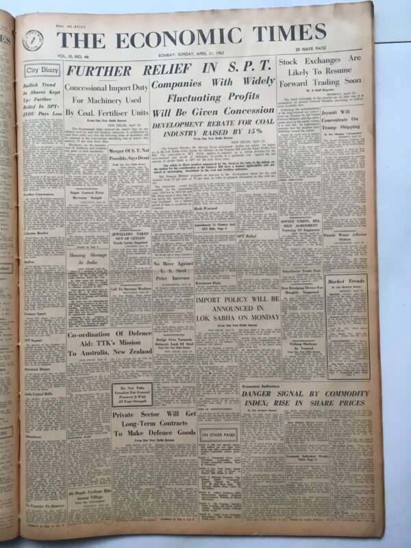 The Economic Times — April 21, 1963