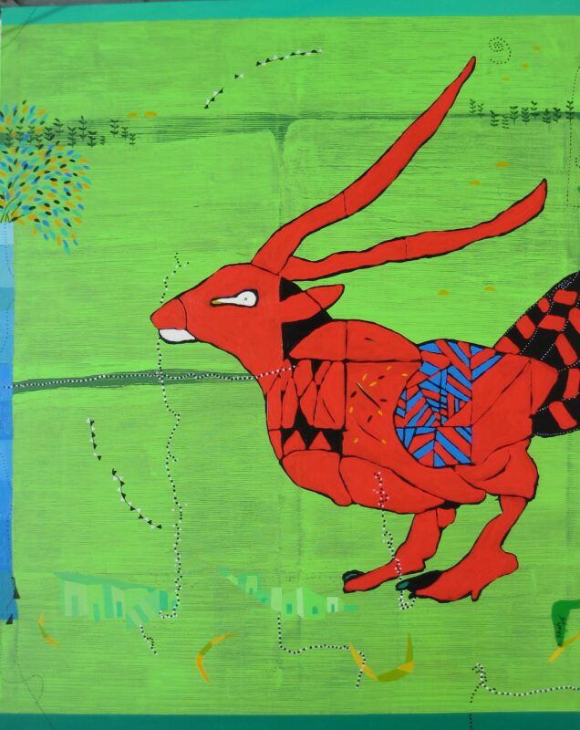 DS - 37, 48x60 inch, Acrylic on Canvas, deer in green space , 2008