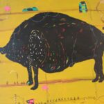 Dhaneshwar Shah – DS - 47, 48x60 inch, Acrylic on Canvas, Pig in Black, 2008