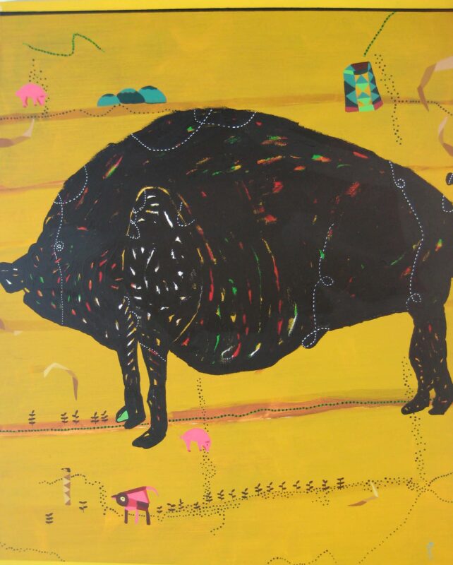 Dhaneshwar Shah – DS - 47, 48x60 inch, Acrylic on Canvas, Pig in Black, 2008
