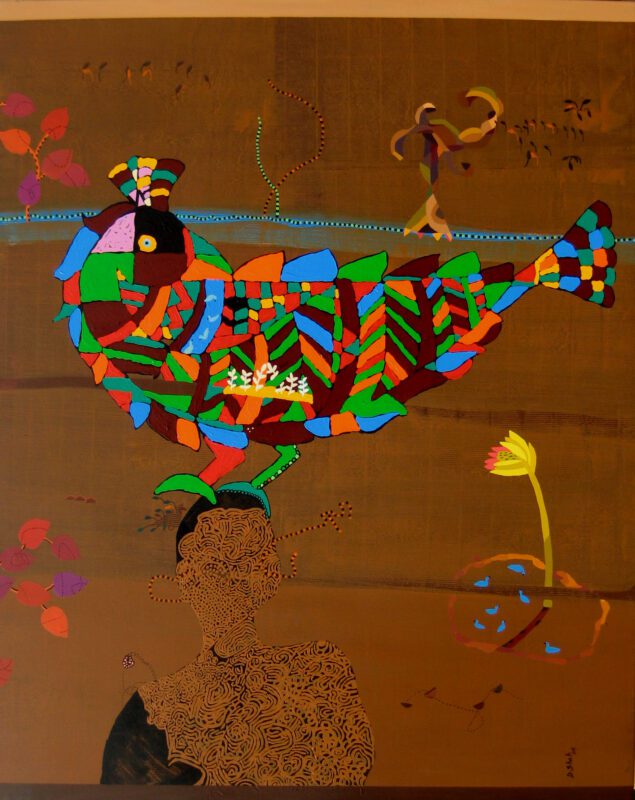 DS - 70, 48x60 inch, Acrylic on Canvas, Bird with Yellow Tree, 2008