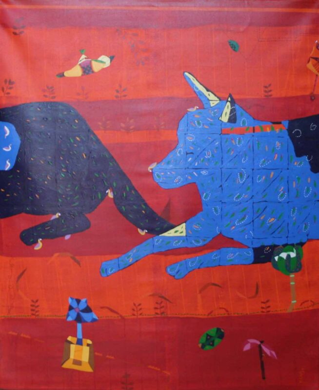 Dhaneshwar Shah – DS - 71, 48X60 inch, Acrylic on Canvas, Dog in Blue,  2009
