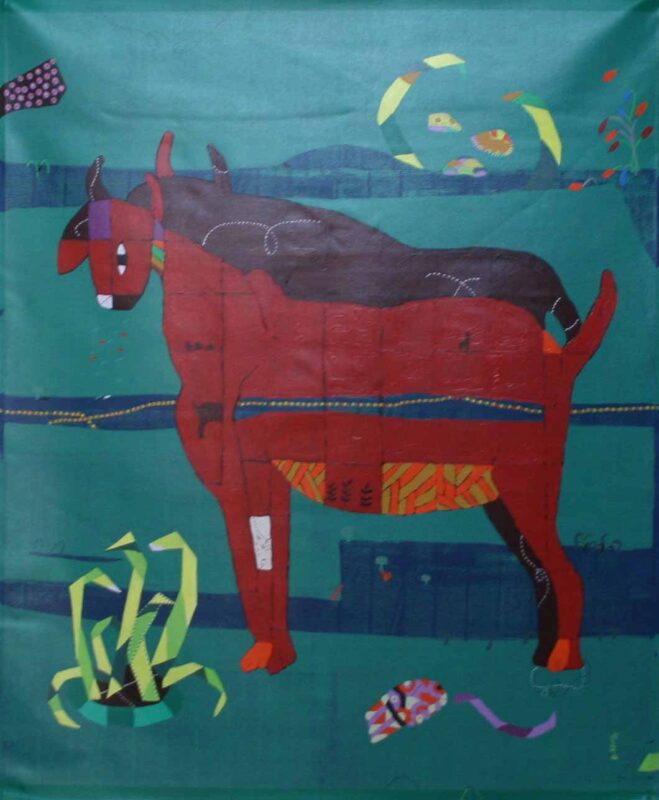 DS - 73, 48x60 inch, Acrylic on Canvas, Goat in Red Space, 2009