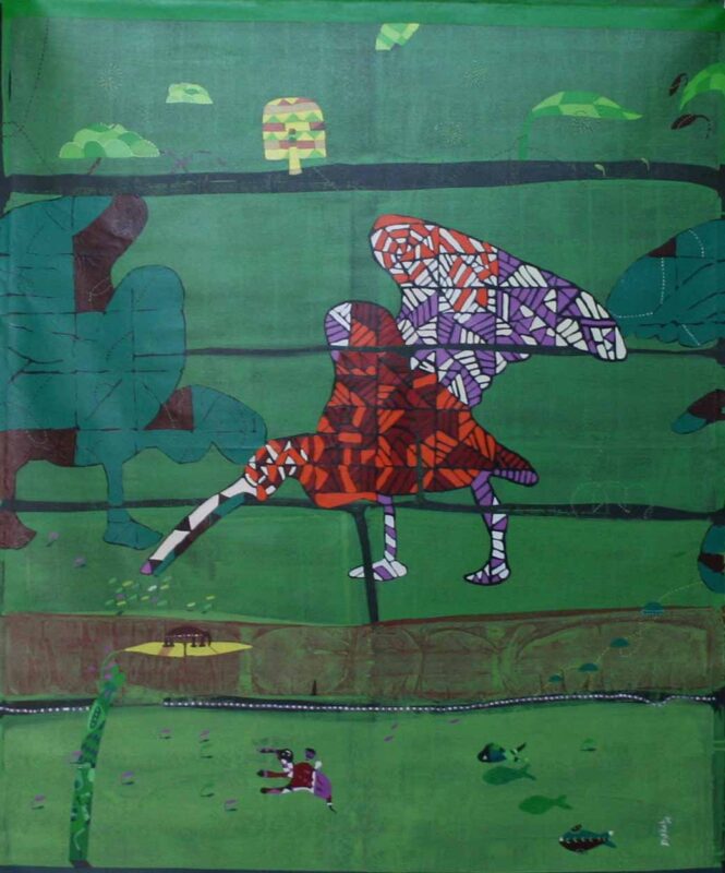 DS - 74, 48x60 inch, Acrylic on Canvas, Bird in Green Space, 2009